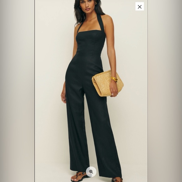 Reformation Malika Linen Black Jumpsuit Size 10